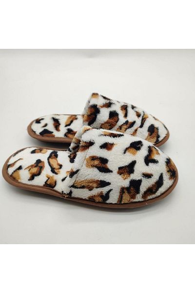 Sanalbolluk White Color Leopard Patterned Women's Slippers