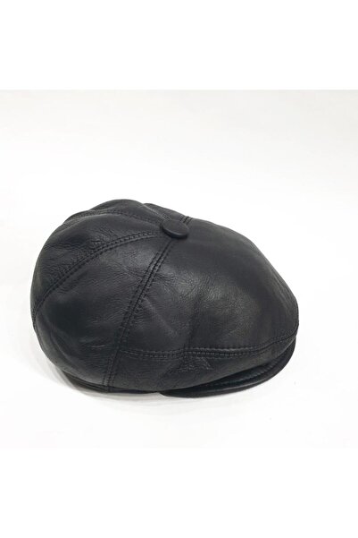 Sanalbolluk One Piece Leather Fur Cap Black Color