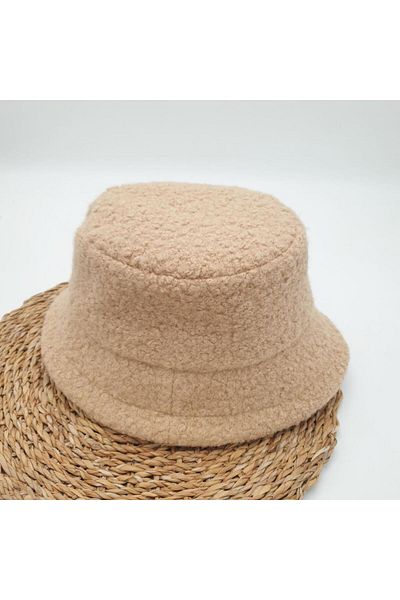 Sanalbolluk Coffee Color Color Curly Fabric Round Hat
