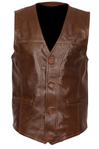 Sanalbolluk Brown Sports Men's Leather Vest