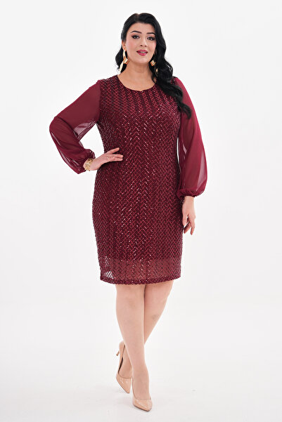 IŞILTI MĂRIME MARE, FLEXIBIL, Lycra, șifon cu paiete, mâneci lungi, rochie de...