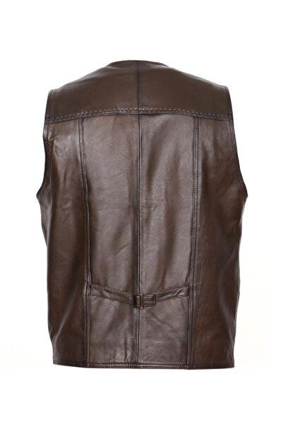 Sanalbolluk Hazelnut Color Leather Vest with Stitched Front