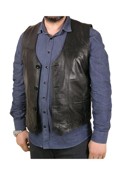 Sanalbolluk Sports Cut Black Leather Vest
