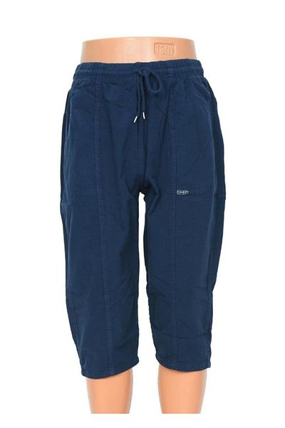 Sanalbolluk Navy Blue Colored Elastic Men's Linen Capri
