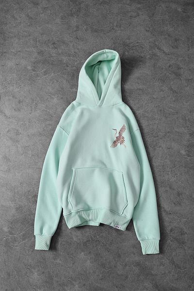 Slatra Men's Green Fly Away Embroidered Hooded Oversize Sweatshirt