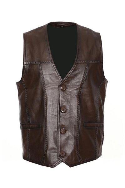 Sanalbolluk Hazelnut Color Leather Vest with Stitched Front