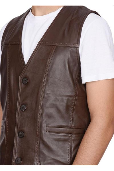 Sanalbolluk Punto Stitched Hazelnut Color Sports Leather Vest