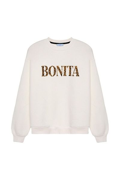 Quzu Leopard Print Bonita Written Raised Sweatshirt