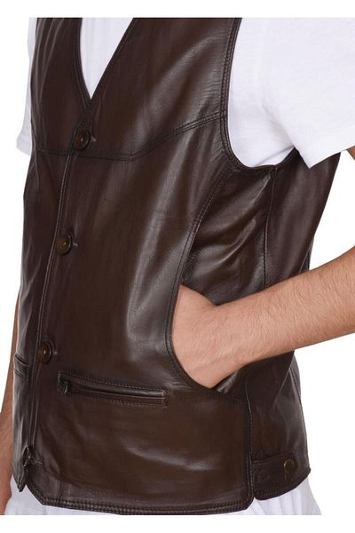 Sanalbolluk Classic and Sports Model Hazelnut Color Leather Vest