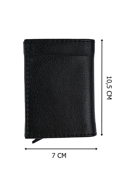 VANİLLA Automatic Mechanism Leather Wallet Card Holder Portfolio Black