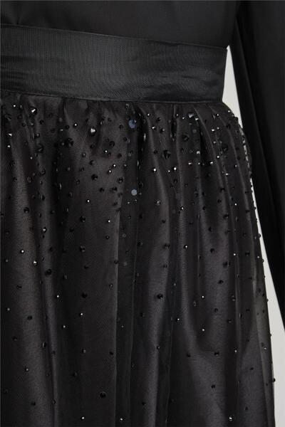 Armine Taş Yapıştırmalı Tül Etek 24y1631 Siyah
