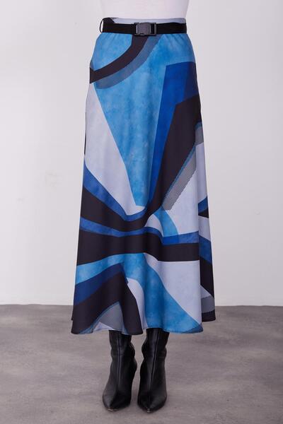 Armine Desenli Hafif Kloş Etek 23k1419 Indigo