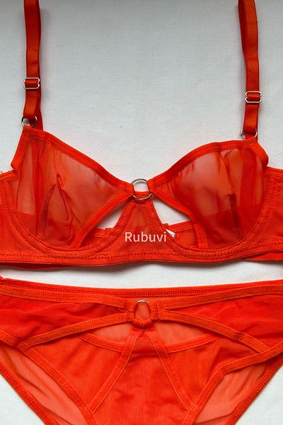 Rubuvi Liza Women's Tulle Bralet and Panty Bra Set - Underwire Lingerie with Ring Detail
