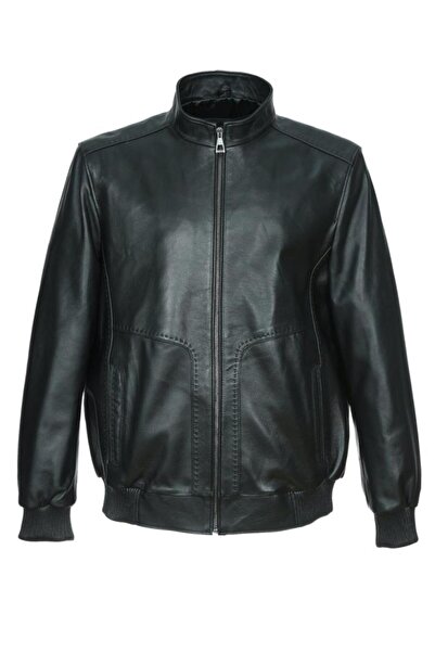 Sanalbolluk معطف جلد بخصر مطاطي وأكمام لون أسود