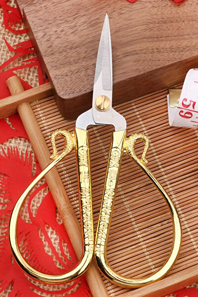 ThenTech Altın Varak İşlemeli Özel Gün Makası Şık Tasarım Tombul Makas Terzi ...