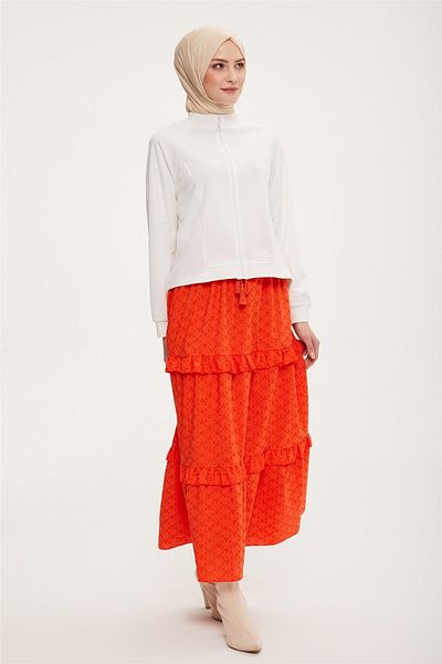 Armine Bright Red Layered Brode Skirt - 23Y1228