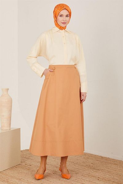 Armine Cotton Skirt with Gathered Front Pockets 23Y1423 Chocolate