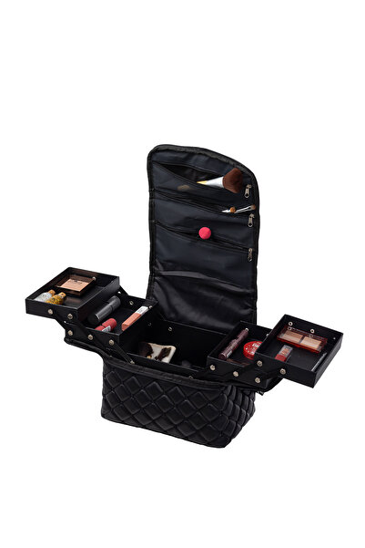 ZUU BAGS حقيبة مكياج احترافية لرفع الأظافر ذات سعة كبيرة باللون الأسود