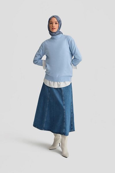 Armine Indigo Denim Skirt - 24Kd3407 Model