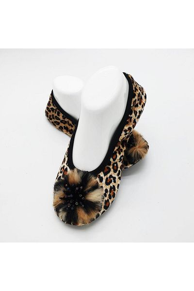 Sanalbolluk Leopard Patterned Stone Home Ballerina Booties
