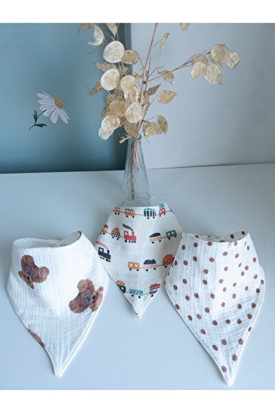 %100 Pamuklu 4 Kat Muslin Kumaş 2 Çıtçıtlı 3'lü Bebek Mama Önlüğü/ağız Mendili