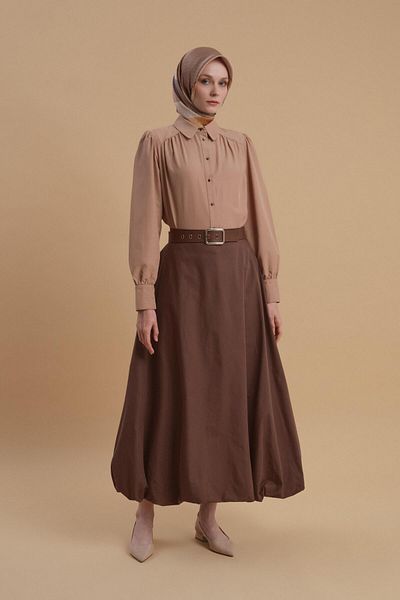 Armine Brown Balloon Skirt - Model 24Y1641