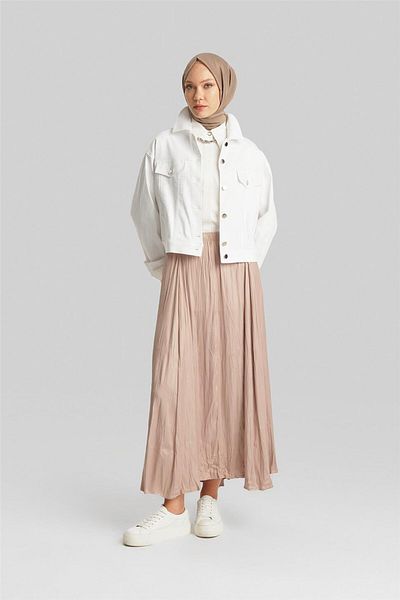 Armine Fusta plisată cu aspect ridat de culoare bej - 24yd5601