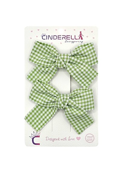 Cinderella 2'li Kız Çocuk Fiyonk Toka Seti Yeşil Tonlu - Renkli Fiyonklu Kurd...