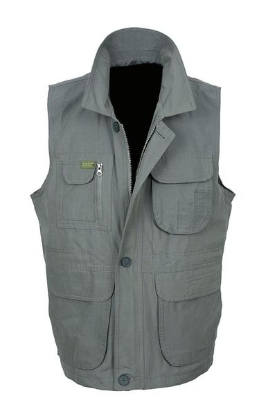 Sanalbolluk Battal Size Summer Fabric Vest with Collar and Bag Pocket Gray Color