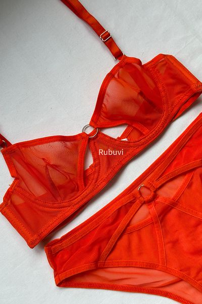Rubuvi Liza Women's Tulle Bralet and Panty Bra Set - Underwire Lingerie with Ring Detail