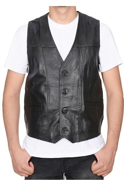 Sanalbolluk Punto Stitched Black Color Sports Leather Vest
