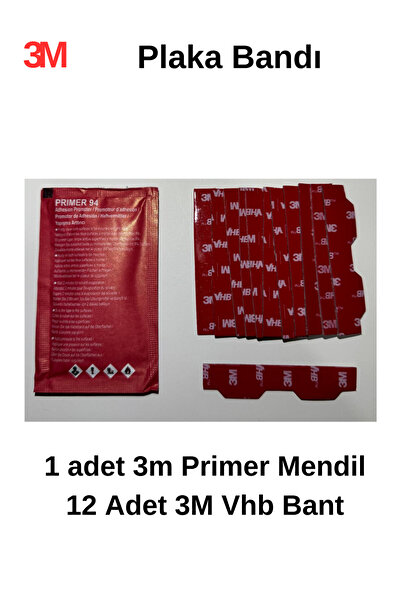 3M Vhb Plaka Yapıştırma Bandı - 12 adet ve 1 adet Primer Mendil İle Birlikte