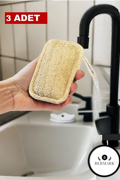 bermark 3 Pieces Natural Pumpkin Fiber Organic, Herbal, Dish Sponge, Economical Set