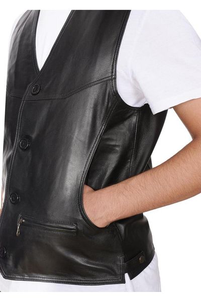 Sanalbolluk Classic and Sports Model Black Color Leather Vest
