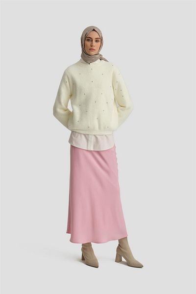 Armine Pink Flared Satin Skirt - 24K1714