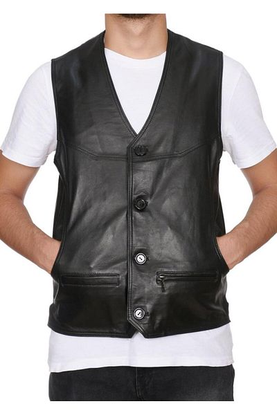 Sanalbolluk Classic and Sports Model Black Color Leather Vest