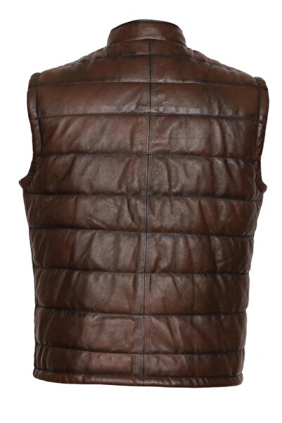 Sanalbolluk Inflatable Sports Men's Leather Vest Dark Brown Combination