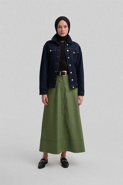 Armine Green Denim Flared Skirt - 24Y1604