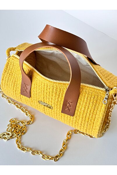 Hazen Home Γυναικεία τσάντα χειρός και ώμου με αλυσίδα με λουράκι κυλινδρικού...