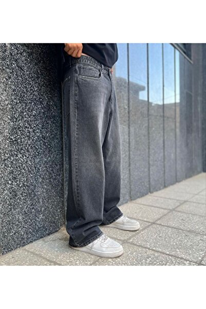 DENİM ESPİRİ ANTRASIT Efektli Bol Kesim Geniş Paça Rahat Baggy Jean Pantolon