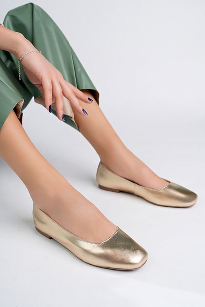 Deripabuc Genuine Leather Gold Women's Leather Ballerinas Dp58-4096