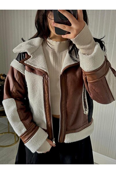 Anastasias Atelier MOKKA Kadın Özel Tasarım İthal Kahverengi Bej Siyah Kürk D...