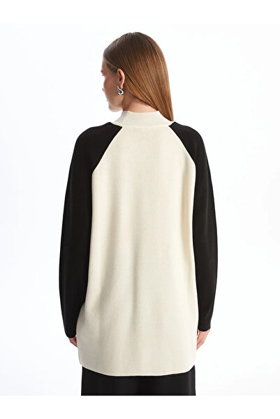 LC Waikiki Lcw Modest Ecru Stand Collar Color Block Women's Knitwear Tunic