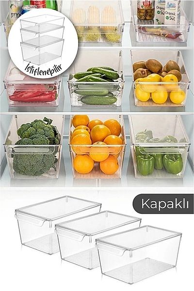 BOZHOUSE 3 Large Size Fridge with Doors - Fruit and Vegetable Storage Organizer