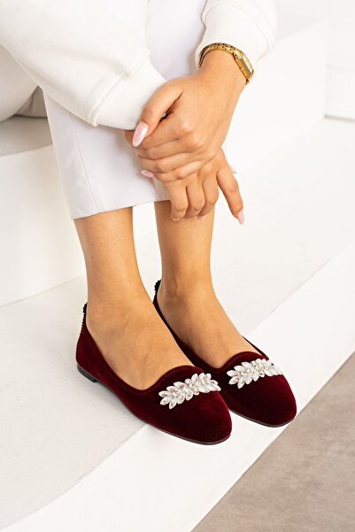 FUGA MODA Λεπτομερείς μπαλαρίνες με κεντήματα από πέτρα με φύλλα μπορντό Logan