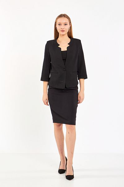 Volanlı Half Sleeve Jacket Skirt Suit