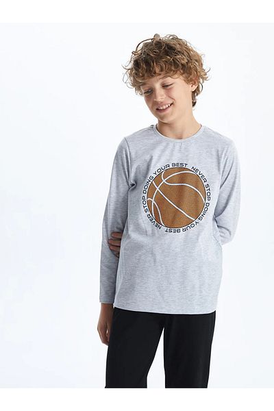 LC Waikiki Lcw Kids Gray Crew Neck Boy Pajamas Set