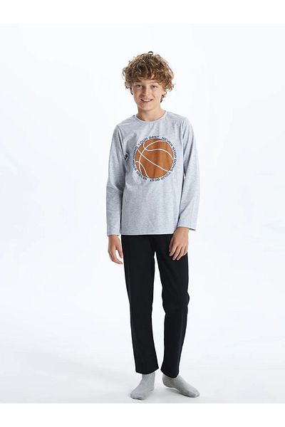 LC Waikiki Lcw Kids Gray Crew Neck Boy Pajamas Set