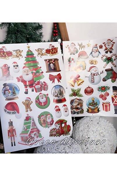 QUEEN AKSESUAR 44 Pieces Christmas Themed Large Size 35X50Cm Wall Glass Style...