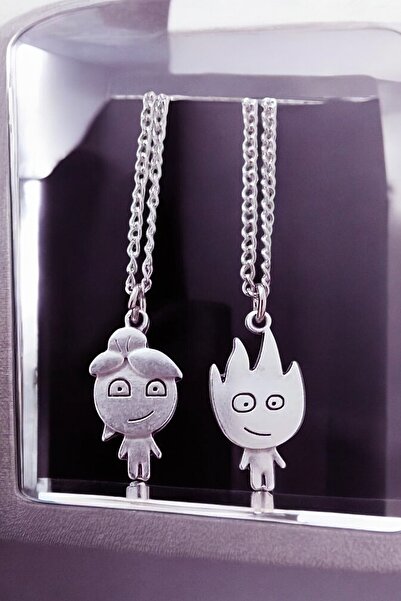 PLAUSİBLE Ateş Ve Su Gümüş Renk Çift Sevgili Best Metal Kolye